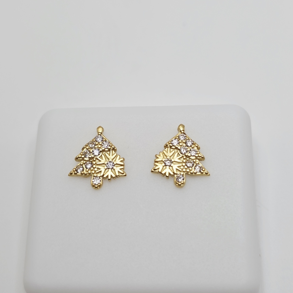 Moissanite Gold Over Silver Tree-Shaped Earrings - Picture 2 of 10